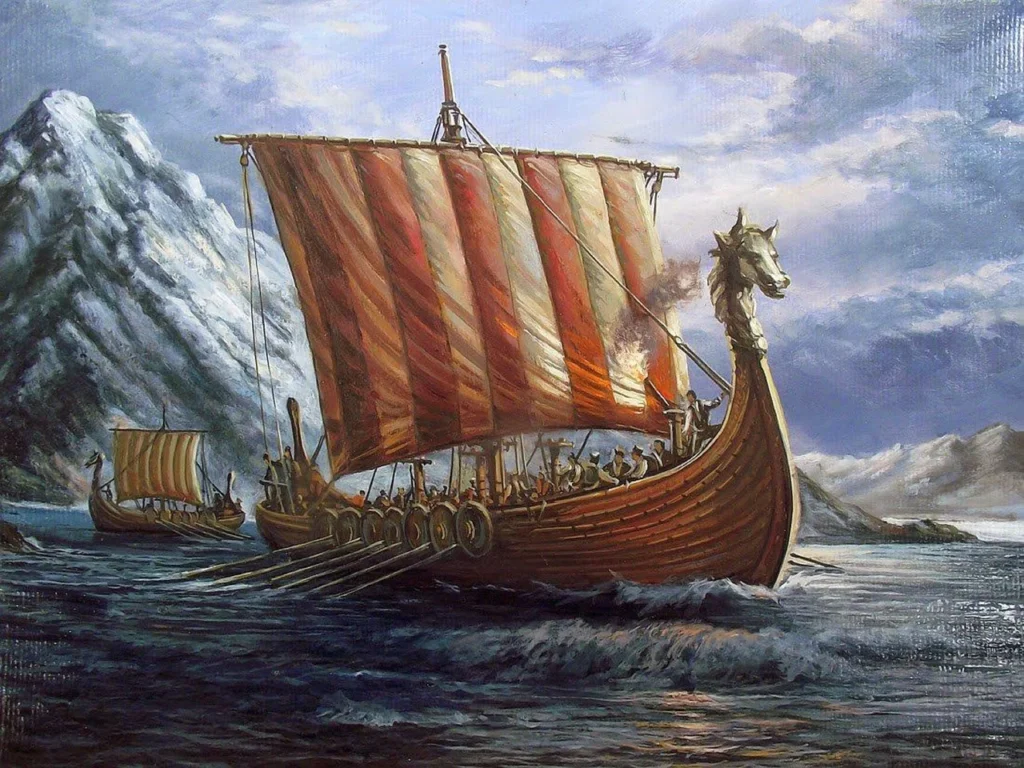 Drakkar usado pelo povo viking para navegar em rios e oceanos